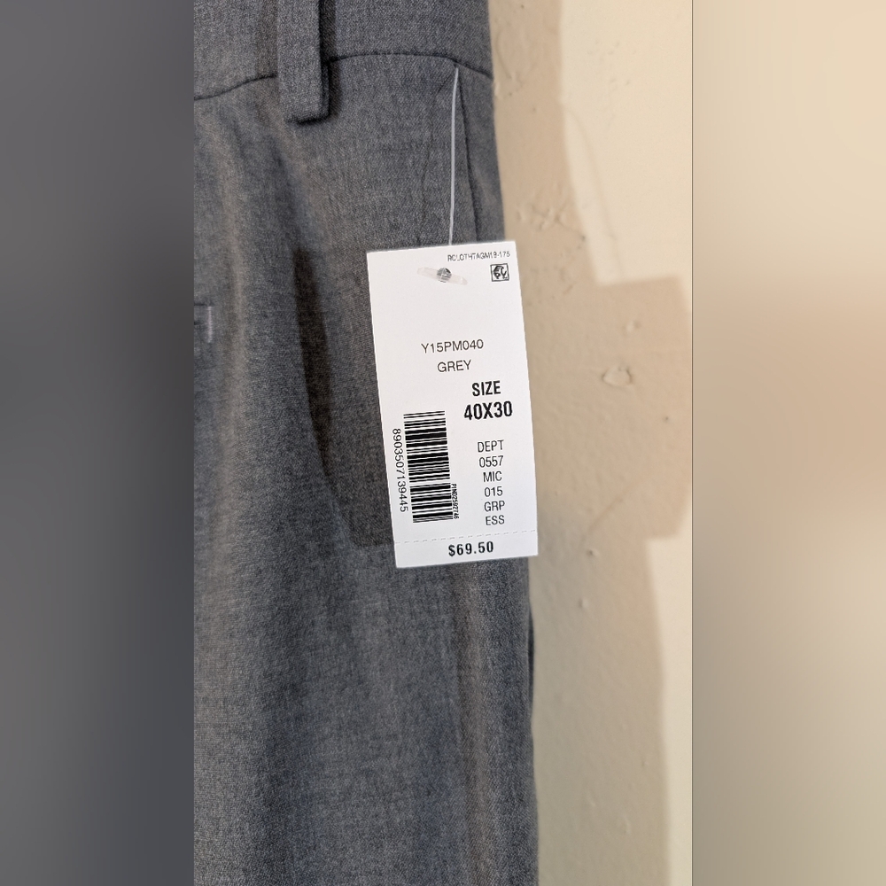Murano Men's Evan Extra Slim Fit Flat Front Grey Chino Dress Pants Tapered 40x30 - Picture 7 of 8